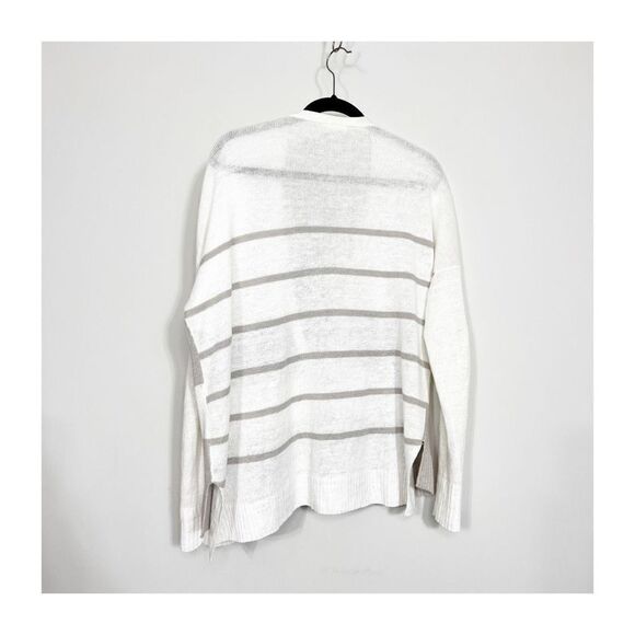Eileen Fisher Cardigan Sweater Womens Medium Linen Buttons Ladies Gray White - Picture 5 of 7